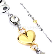 316L Stainless Steel Chain Link Bracelet with Duo Tone Hearts and 2 CZs