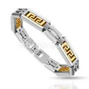 Stainless Steel and Duo Tone Tribal Cutout Link Bracelet
