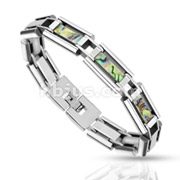 Stainless Steel Abalone Seashell Inlay Link Bracelet