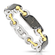 Stainless Steel Spanish Lord's Prayer Epoxy Print Duo Tone Link Bracelet