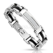 Stainless Steel White/Silver Carbon Fiber Inlay Link Bracelet