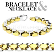 316L Stainless Steel Duo Tone Gold IP Square Links Bracelet & Necklace Combo Set