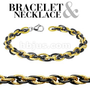 316L Stainless Steel IP Black and Gold Tri-Links Chain Bracelet & Necklace Combo Set