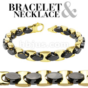 316L Stainless IP Gold and Black Square Bracelet & Necklace Combo Set