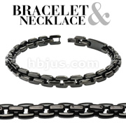 316L Stainless Steel IP Black Square Chain Bracelet & Necklace Combo Set