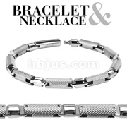 316L Stainless Steel Textured Cylinder Link Bracelet & Necklace Combo Set