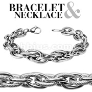 316L Stainless Steel Tri-Link Entangle Chain Bracelet & Necklace Combo Set