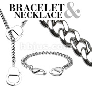 316L Stainless Steel Chain Hand Cuff Bracelet & Necklace Combo Set