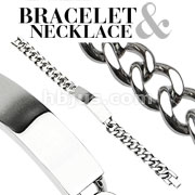 316L Stainless Steel Chain Necklace & Black CZ ID Plate Bracelet Combo Set