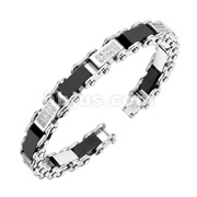 316L Stainless Steel Bracelet with Paved Gem & Black Link