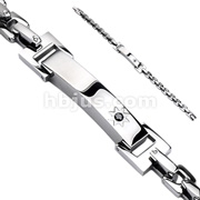 316L Stainless Steel Bracelet with Square Linked Chains & Small Engraving Plate