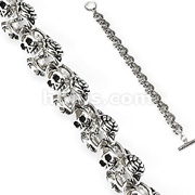 316L Stainless Steel Bracelet with Linked Skull & Rose