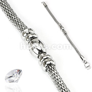 316L Stainless Steel Bracelet with Snake Scale Pattern Link & Gem Paved Barrel