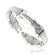 316L Stainless Steel Silver Color Cuban Link Inlayed Braclet