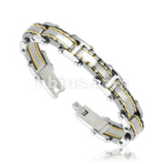 316L Stainless Steel Gold Stripe Multi Arc Design with Tribal Pattern 