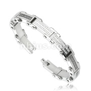 316L Stainless Steel Bracelet with Tribal Logo Links and 2 CZ Inlayed Links
