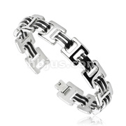 316L Stainless Steel H Bracelet with Double Rubber Stripe Links