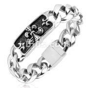316L Stainless Steel Chain Bracelet with Fleur De Lis Engraved Plate 