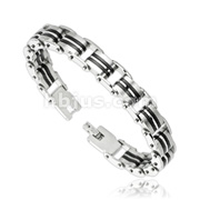 316L Stainless Steel Linked Bracelet with Rubber Double Strip
