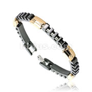 316L Stainless Steel Link Bracelet with Segmented Black Rectangles