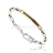 316L Stainless Steel Duo Tone Black CZ Inlayed Rectangle Links Bracelet