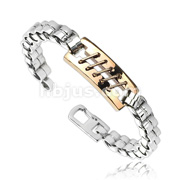 316L Stainless Steel Round Links with Stitch Design Bronze Tone Plate