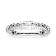316L Stainless Steel Black Gem Inlayed Gracelet with Bicycle Links