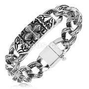 316L Steel Casted Bracelet Celtic Cross and Engraved Links