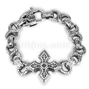 316L Steel Cast Bracelet Large Celtic Cross With Engraved Figure 8 Links