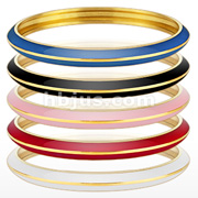 316L Stainless Steel Gold IP Duo Tone Enamel Colored Stripe Bangle Bracelet