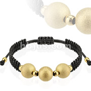 Stainless Steel Gold IP Triple Orbs Bracelet with Beaded Tip Drawstring