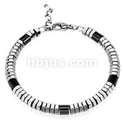 Stainless Steel Bracelet with Hexagonal Beads and Black IP Cylinder Accents