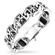 Stainless Steel Decorative Cross Engraved Plate Chain Bracelet