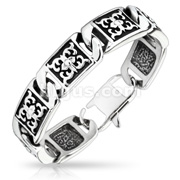 Stainless Steel Decorative Floral Engraved Plate Chain Bracelet
