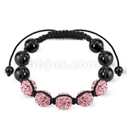 Bracelet with 5 Pink Ferido CZ Balls with Metallic Beads