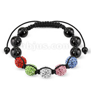 Bracelet with 5 Multi Color Ferido CZ Balls with Metallic Beads