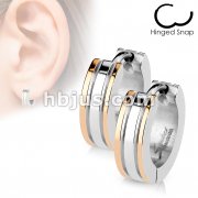Pair of 316L Surgical Stainless Steel 2 Tone Hoop Earring with Coffee IP Edges 
