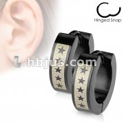 Pair of 316L Stainless Steel Black Hinged Hoop Earring with 5 Star Logo Print