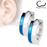 Pair of 316L Surgical Stainless Steel Blue IP 2 Tone Hoop Earring
