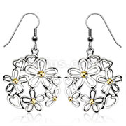 Pair of 316L Surgical Stainless Steel Flowers and Hearts Combination With a Hint of Gold