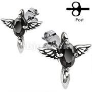 Pair of 316L Surgical Stainless Angelic Winged Cross with Black CZ Stud Earring