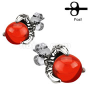 Pair of 316L Surgical Stainless Steel Dragon Claw Amber Orbital Ball Stud Earring