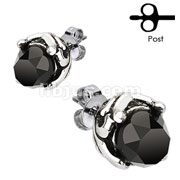 Pair of 316L Surgical Stainless Steel Tribal Vine Bulging Cut Black CZ Stud Earring