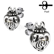 Pair of 316L Surgical Stainless Crowned Heart with Clear CZ Stud Earring