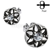 Pair of 316L Surgical Stainless Steel Paved Flower Dome with CZ Stud Earring
