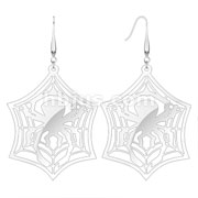 Pair of 316L Surgical Stainless Steel Micro Thin Laser Cut Spider & Web Dangle Earring