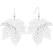 Pair of 316L Surgical Stainless Steel Micro Thin Laser Cut Maple Leaf Dangle Earring
