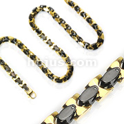 316L Stainless IP Gold and Black Square Necklace