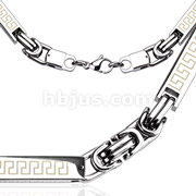 Stainless Steel Square Cylinder Tribal Link Necklace