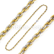 316L Stainless Steel Tri-Link Two Tone IP Gold Chain